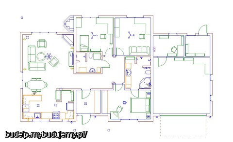Opracowałem wstępną moją wizję tego projektu. Do ogrzewania zastosowana zostanie pompa ciepłą stojąca w pomieszczeniu gospodarczym w garażu. Komin będzie tylko jeden do kominka obsługujący kominek w domu i 