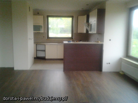 widok z salonu na kuchnię